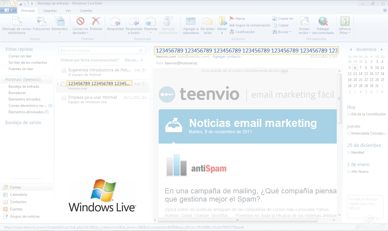 Longitud del asunto en Windows Live