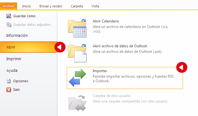 Exportar contactos desde Microsoft Outlook - Paso 1