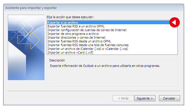 Exportar contactos desde Microsoft Outlook - Paso 2