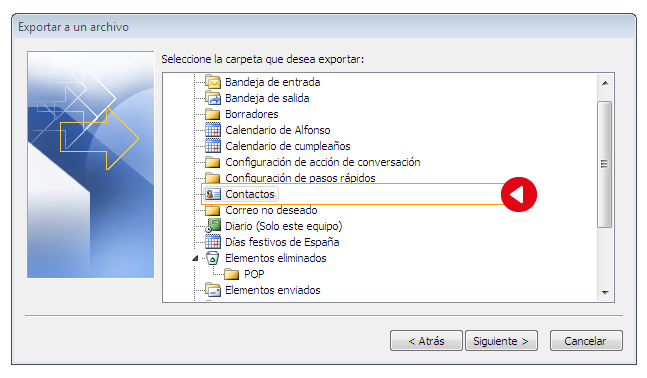 Exportar contactos desde Microsoft Outlook - Paso 4