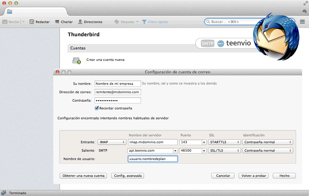 Configuracion SMTP para thunderbird