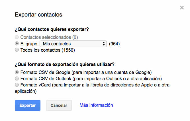 Exportar contactos Gmail