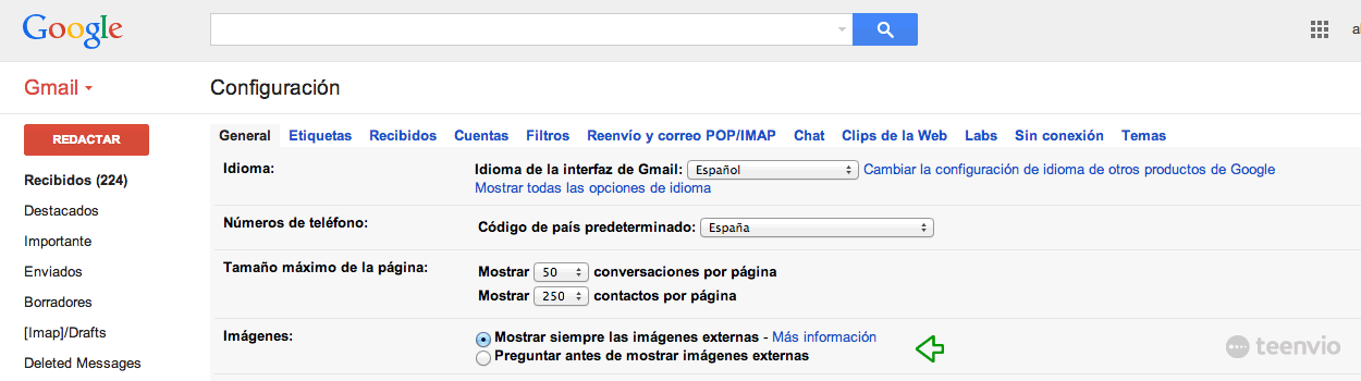 Configuración descarga de imágenes de Gmail