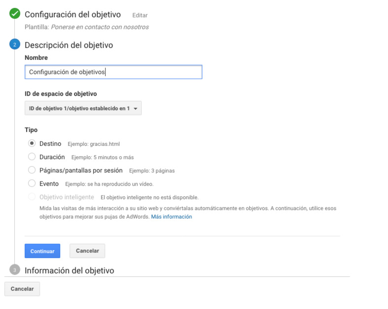 Objetivos en Google Analytics