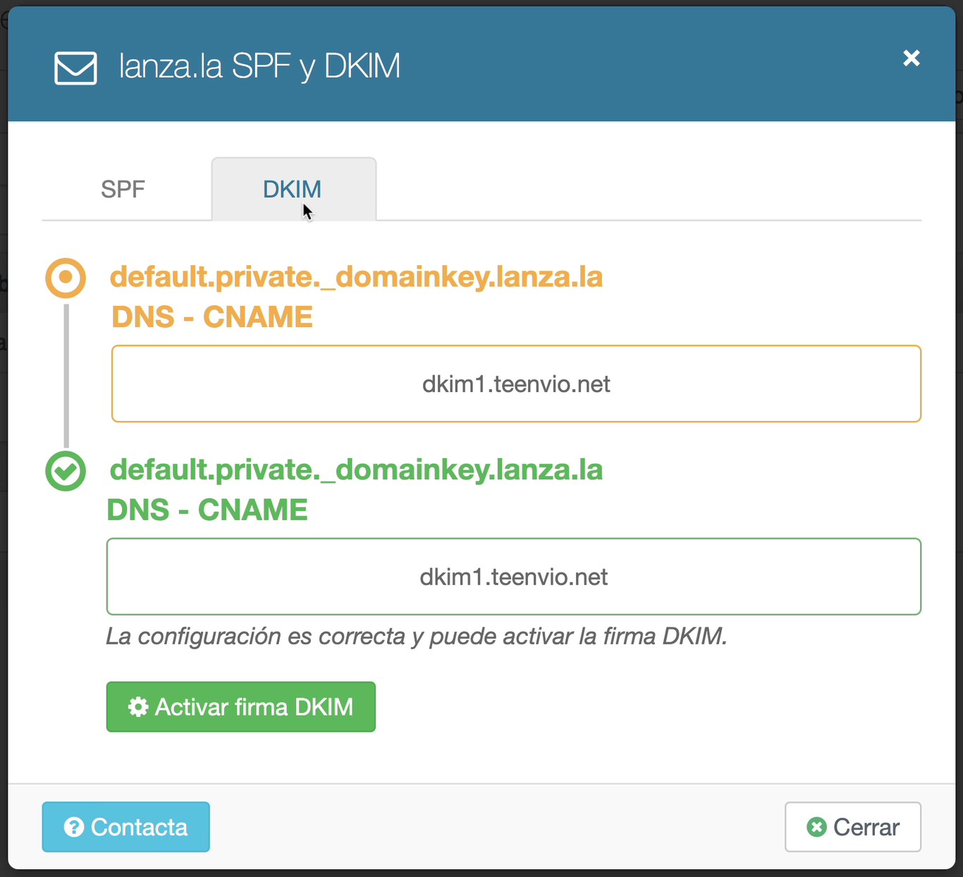 Configurar DKIM en teenvio